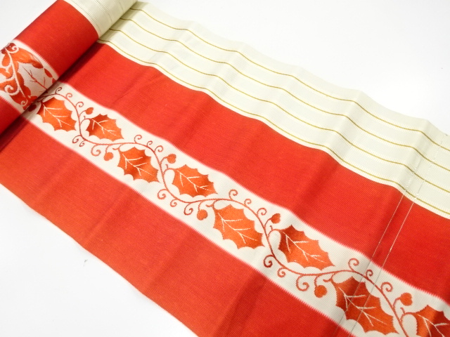 JAPANESE KIMONO / ANTIQUE BOLT FOR HASSUN OBI / WOVEN STRIPE & ARABESQUE